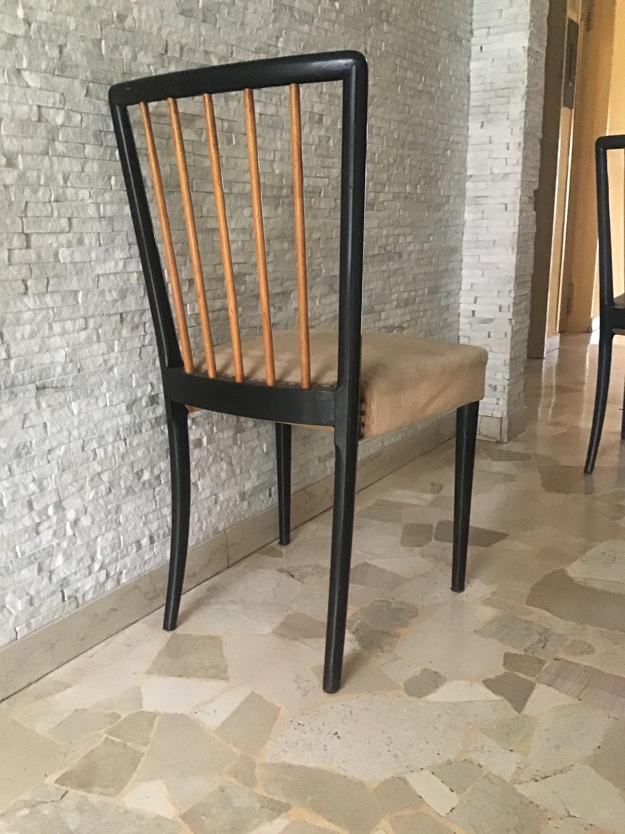 Paolo Buffa Set of 8 Chairs Wood Fabric Padding, 1950, Italy 6