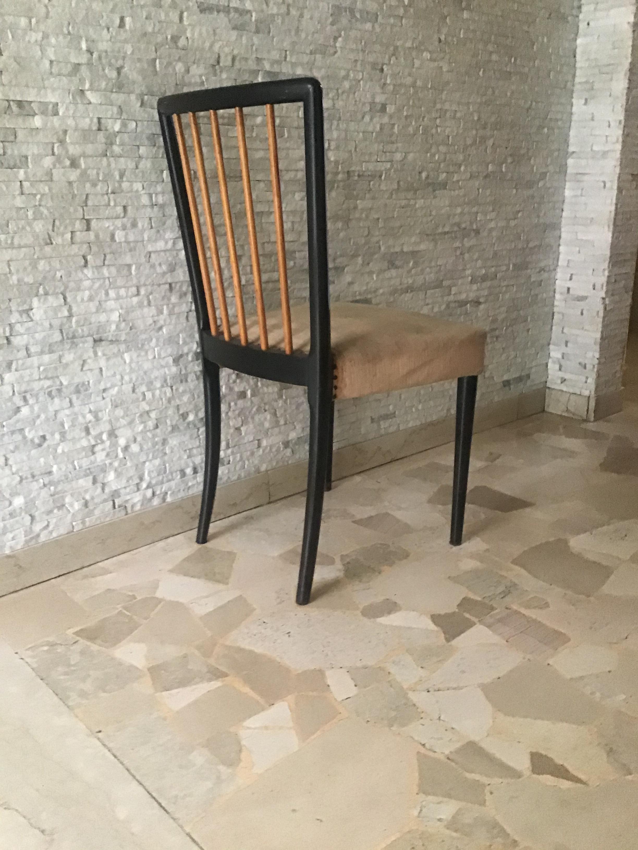 Paolo Buffa Set of 8 Chairs Wood Fabric Padding, 1950, Italy 7