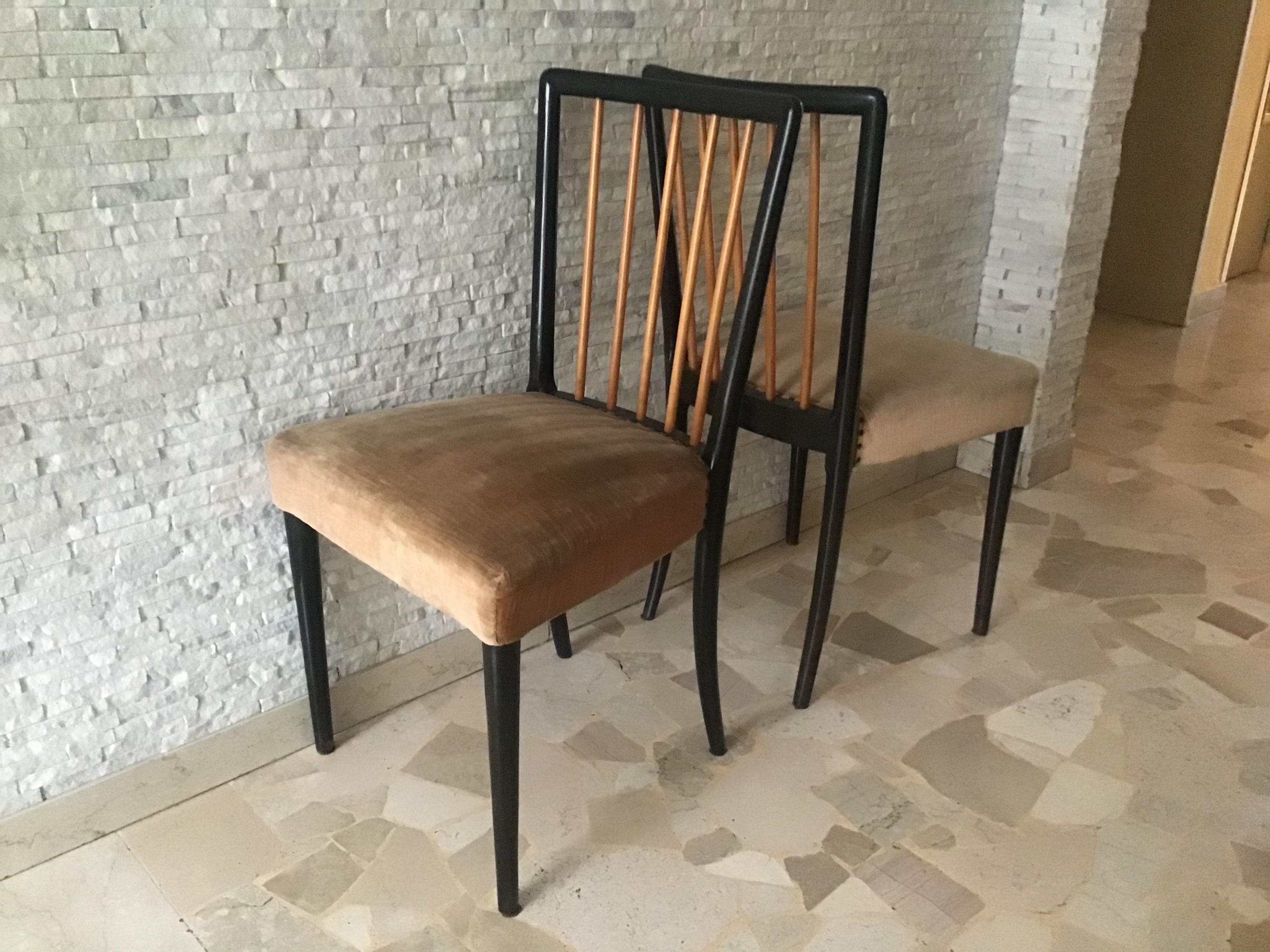 Paolo Buffa Set of 8 Chairs Wood Fabric Padding, 1950, Italy 9