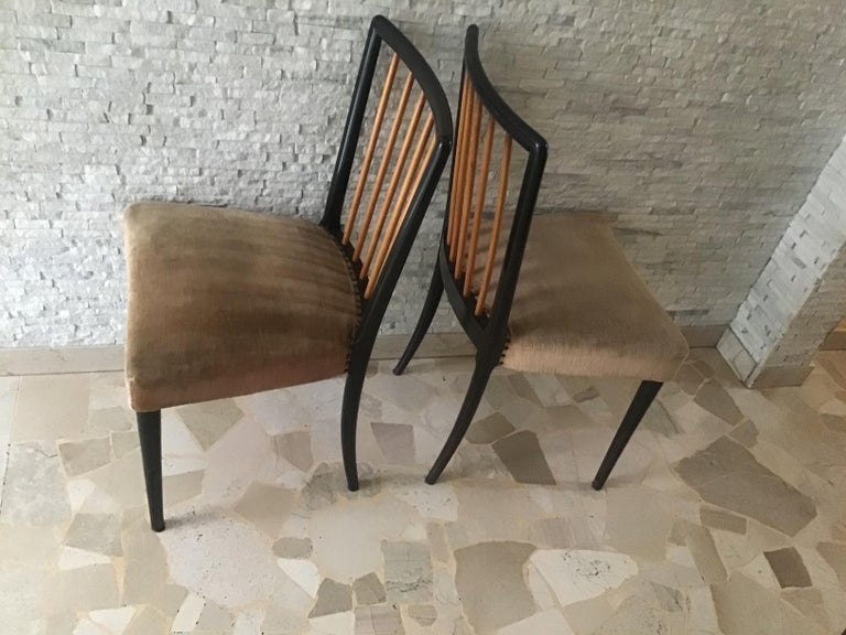 Paolo Buffa Set of 8 Chairs Wood Fabric Padding, 1950, Italy 10
