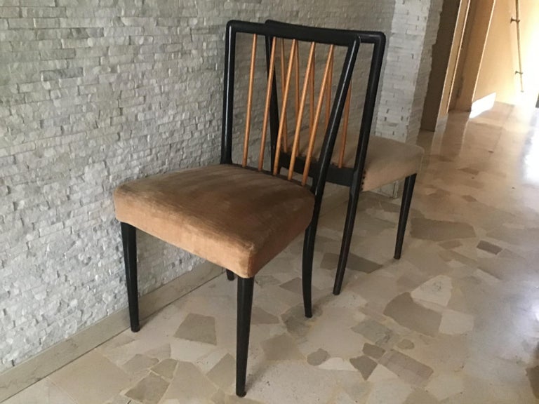 Paolo Buffa Set of 8 Chairs Wood Fabric Padding, 1950, Italy 12