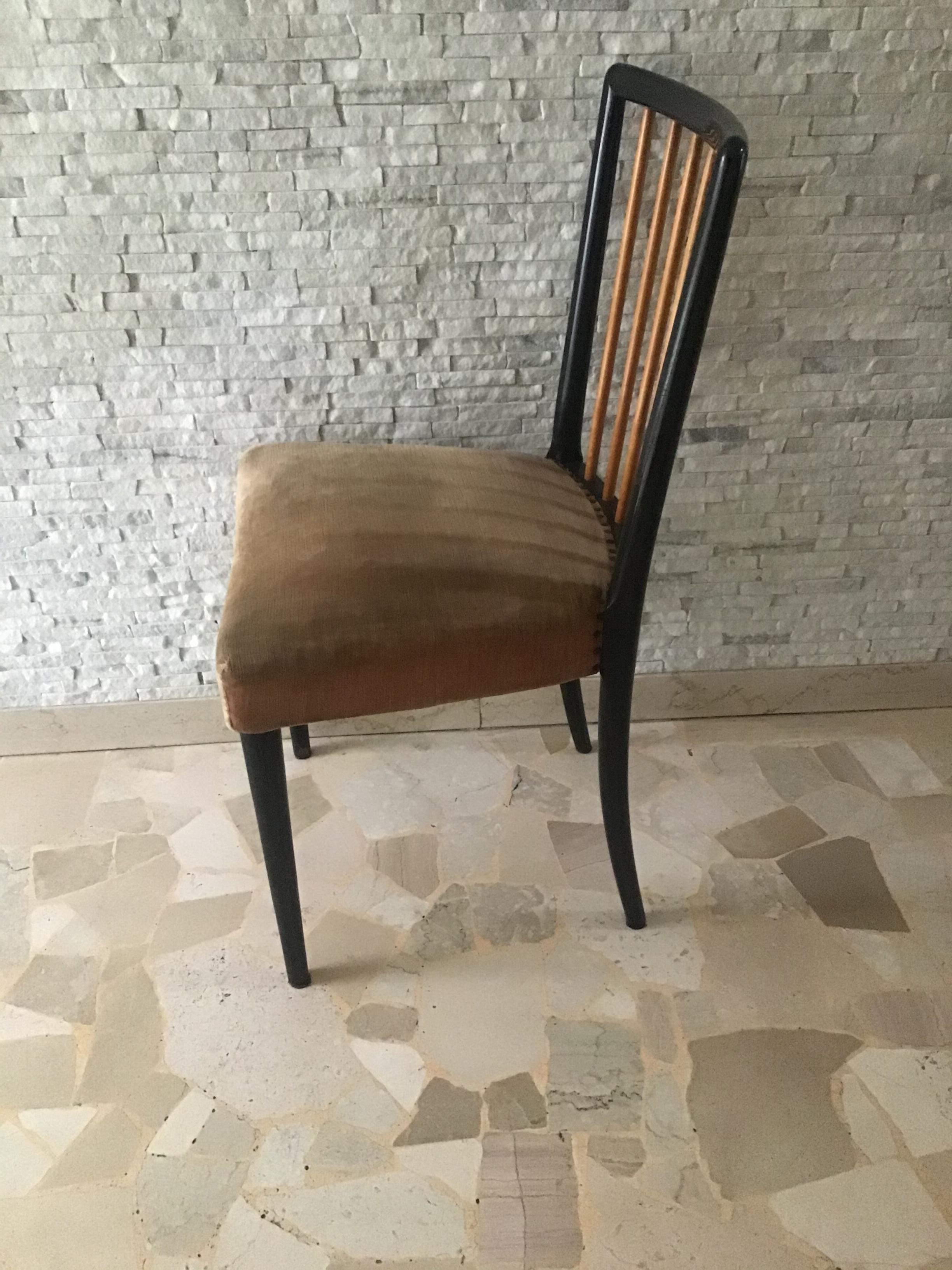 Paolo Buffa Set of 8 Chairs Wood Fabric Padding, 1950, Italy 13