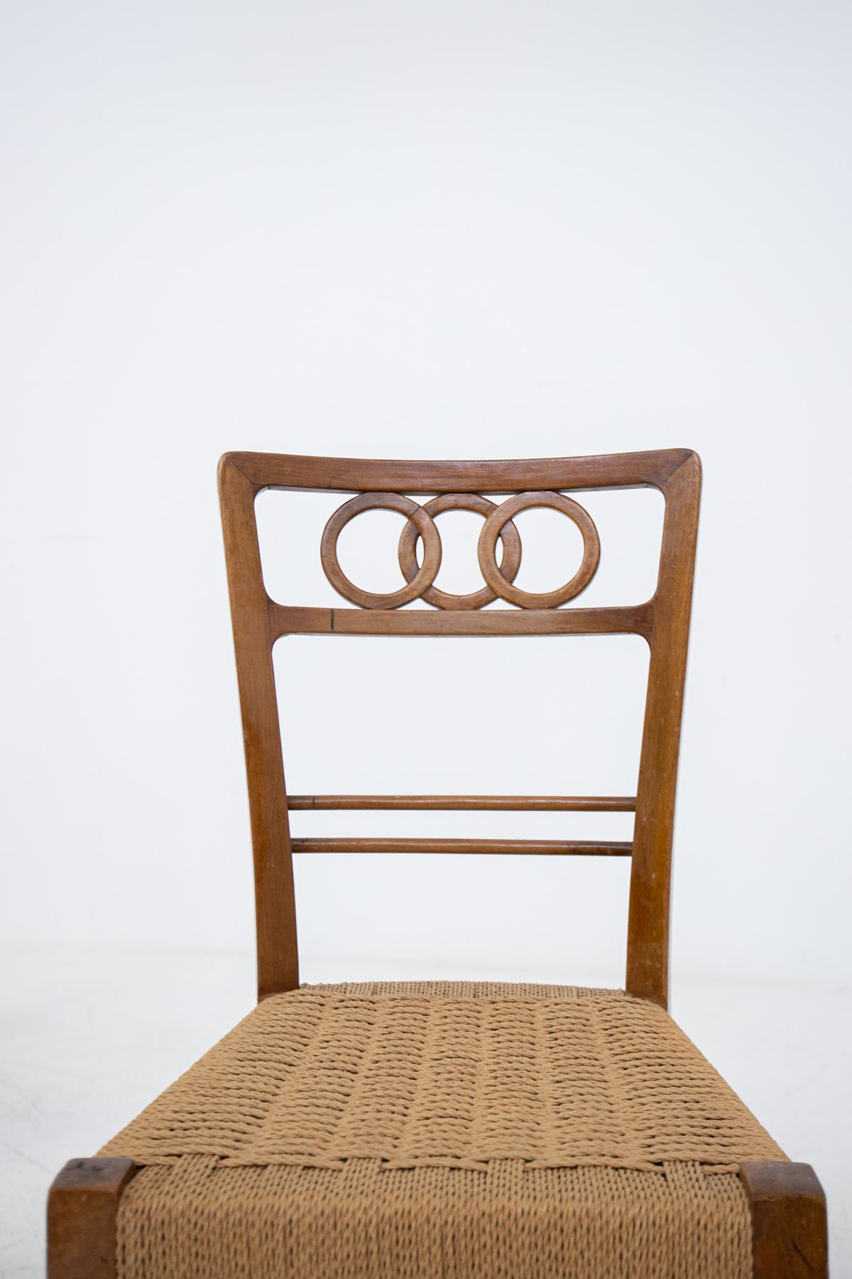 Paolo Buffa Attr. Set of Eight Chairs in Walnut Wood and Straw, 1950s 1