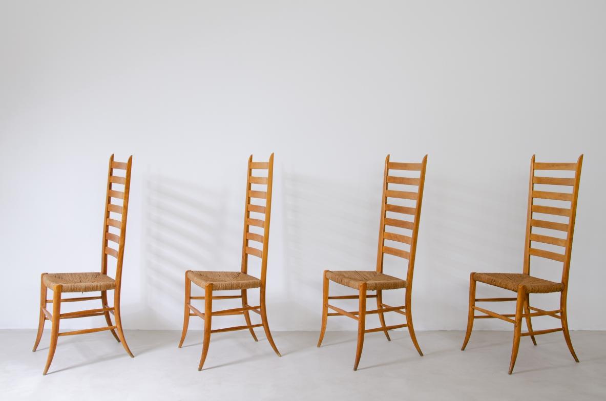 Mid-Century Modern Paolo Buffa, set of four splendid high back chairs For Sale