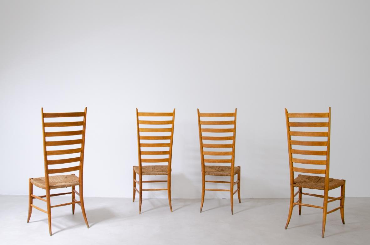 Paolo Buffa, Satz von vier prächtigen Stühlen mit hoher Rückenlehne im Zustand „Hervorragend“ im Angebot in Milano, IT