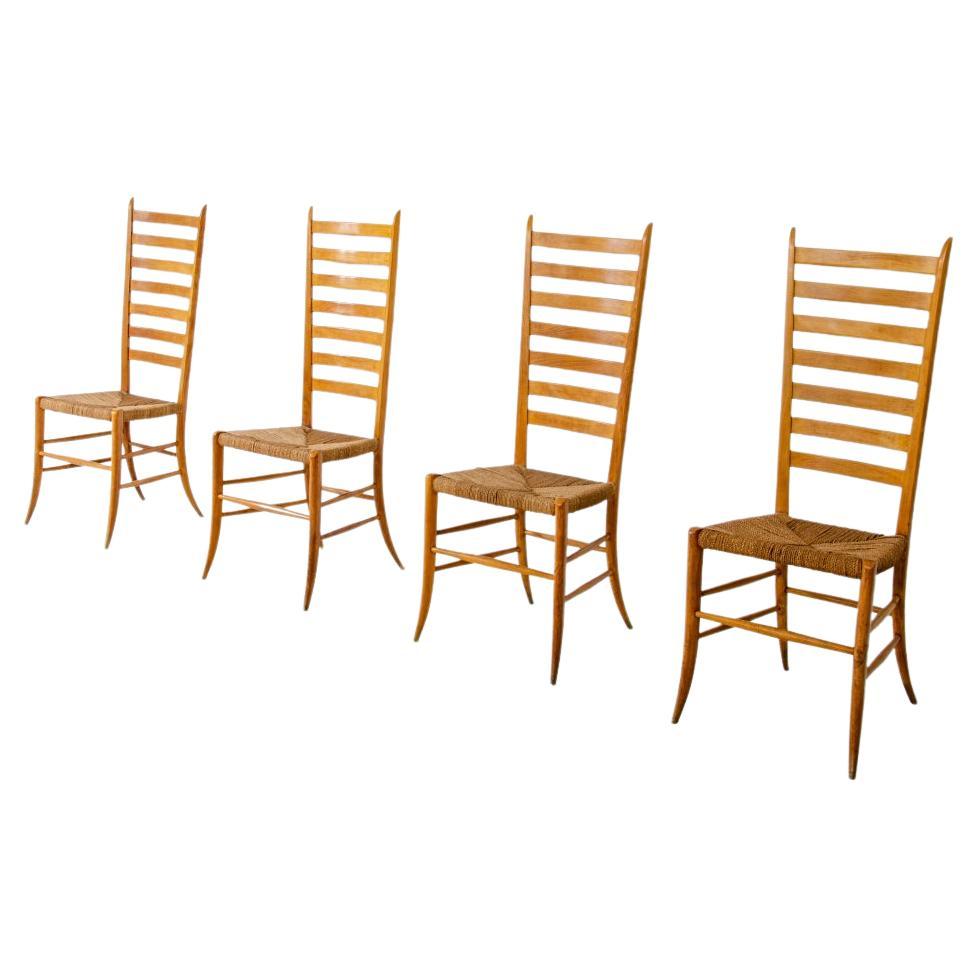 Paolo Buffa, set of four splendid high back chairs For Sale