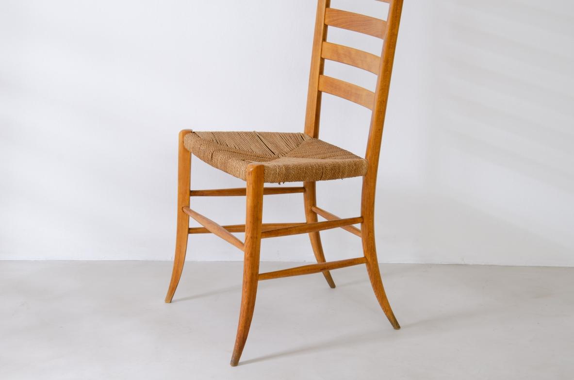 Paolo Buffa, Set of Four Splendid High Back Chairs in Light Wood Wit In Excellent Condition For Sale In Milano, IT