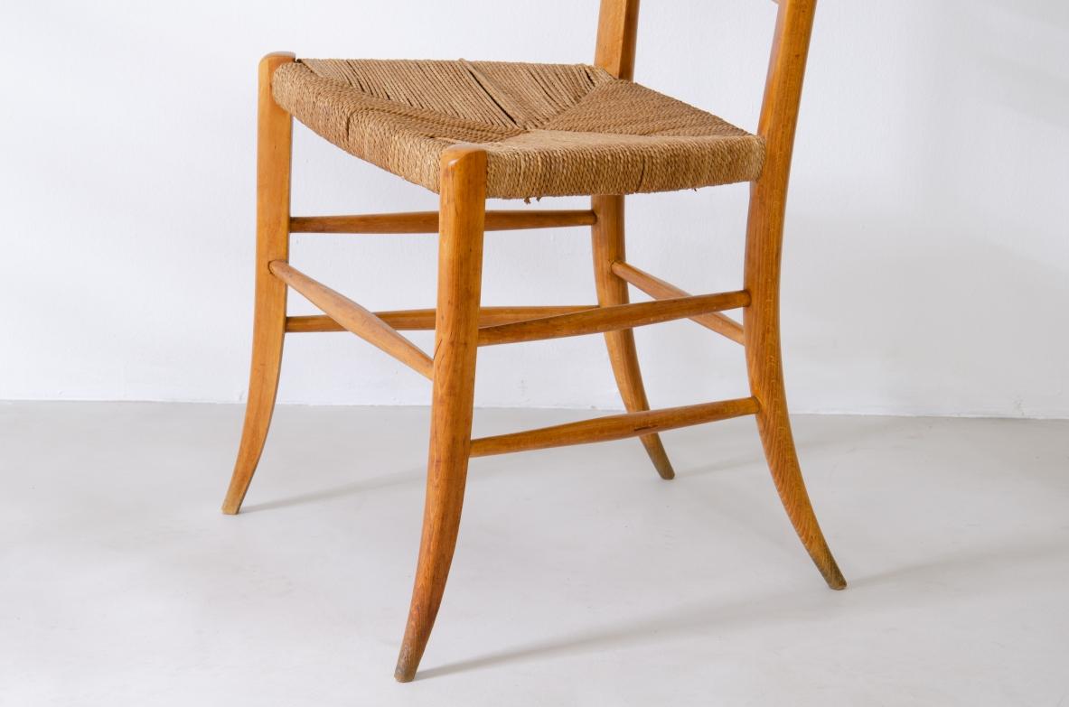 20th Century Paolo Buffa, Set of Four Splendid High Back Chairs in Light Wood Wit For Sale