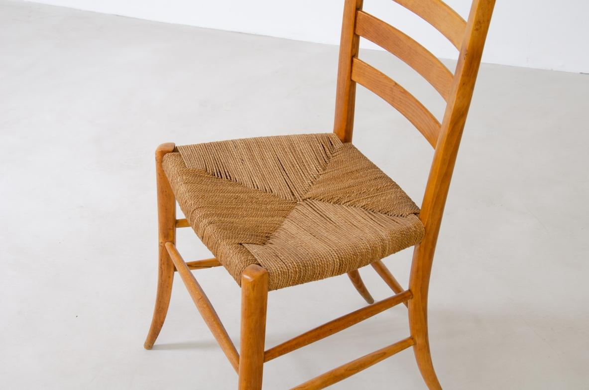 Straw Paolo Buffa, Set of Four Splendid High Back Chairs in Light Wood Wit For Sale