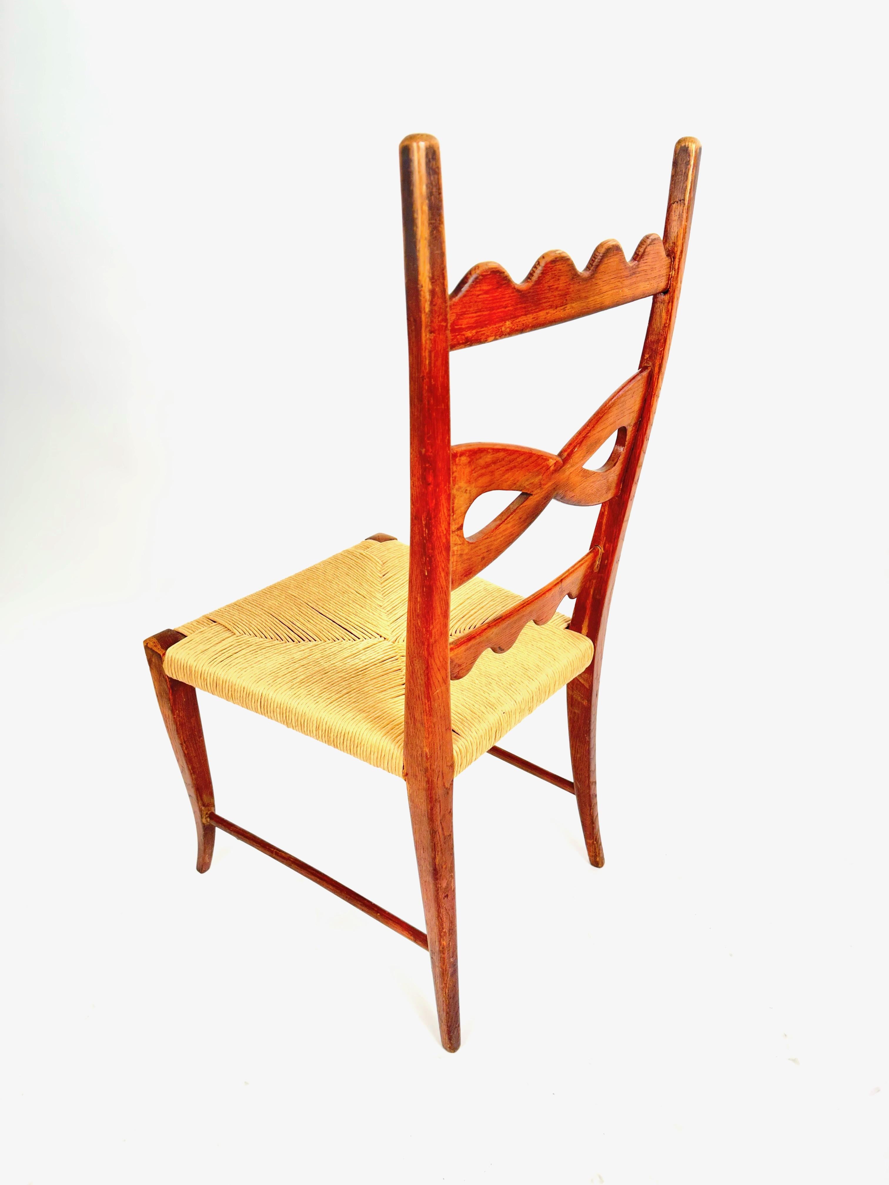Jonc Paolo Buffa Set de six pièces Chêne du milieu du siècle  et chaises de salle à manger en jonc.1940s. en vente