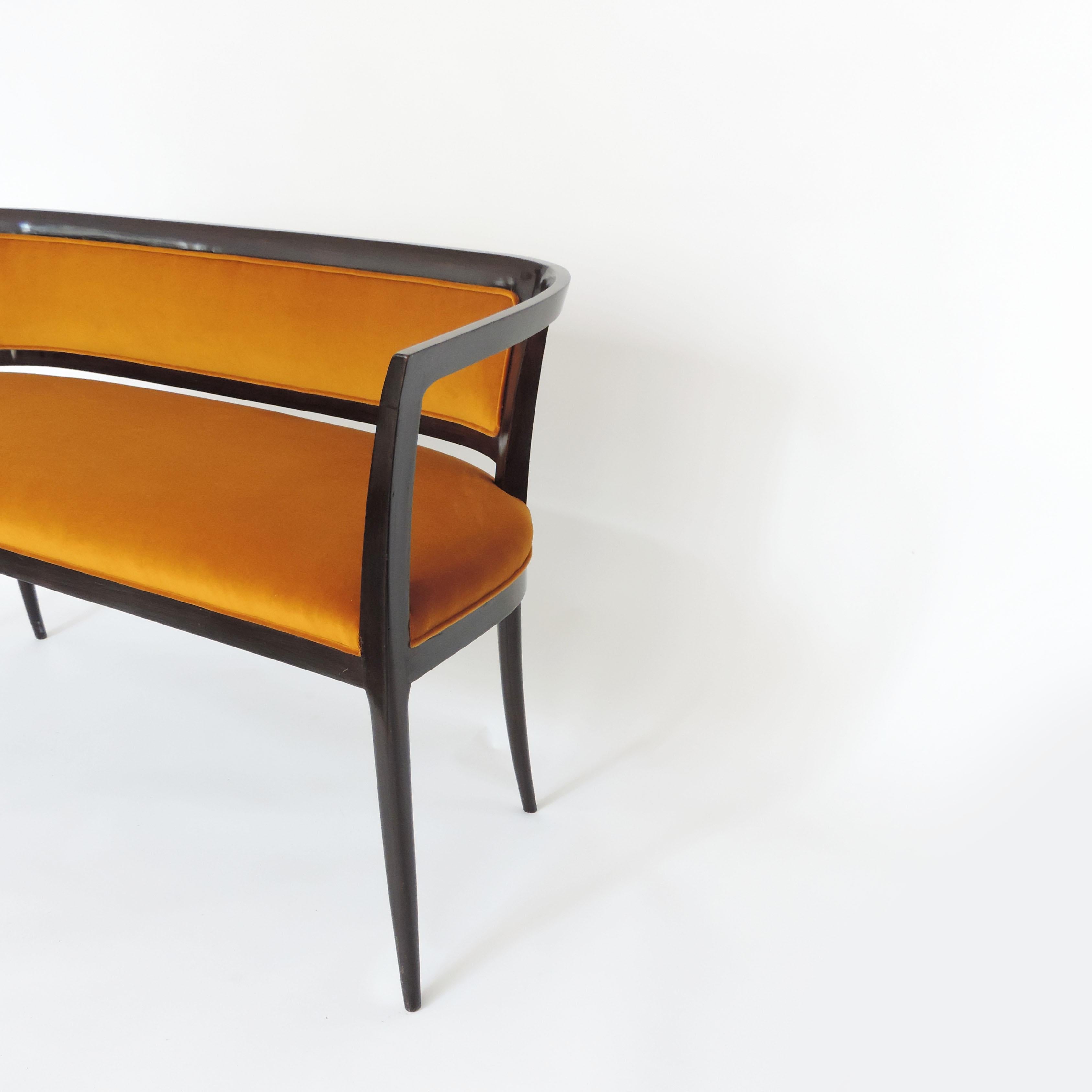 Paolo Buffa settee in wood and ochre velvet, Italy, 1940s
   