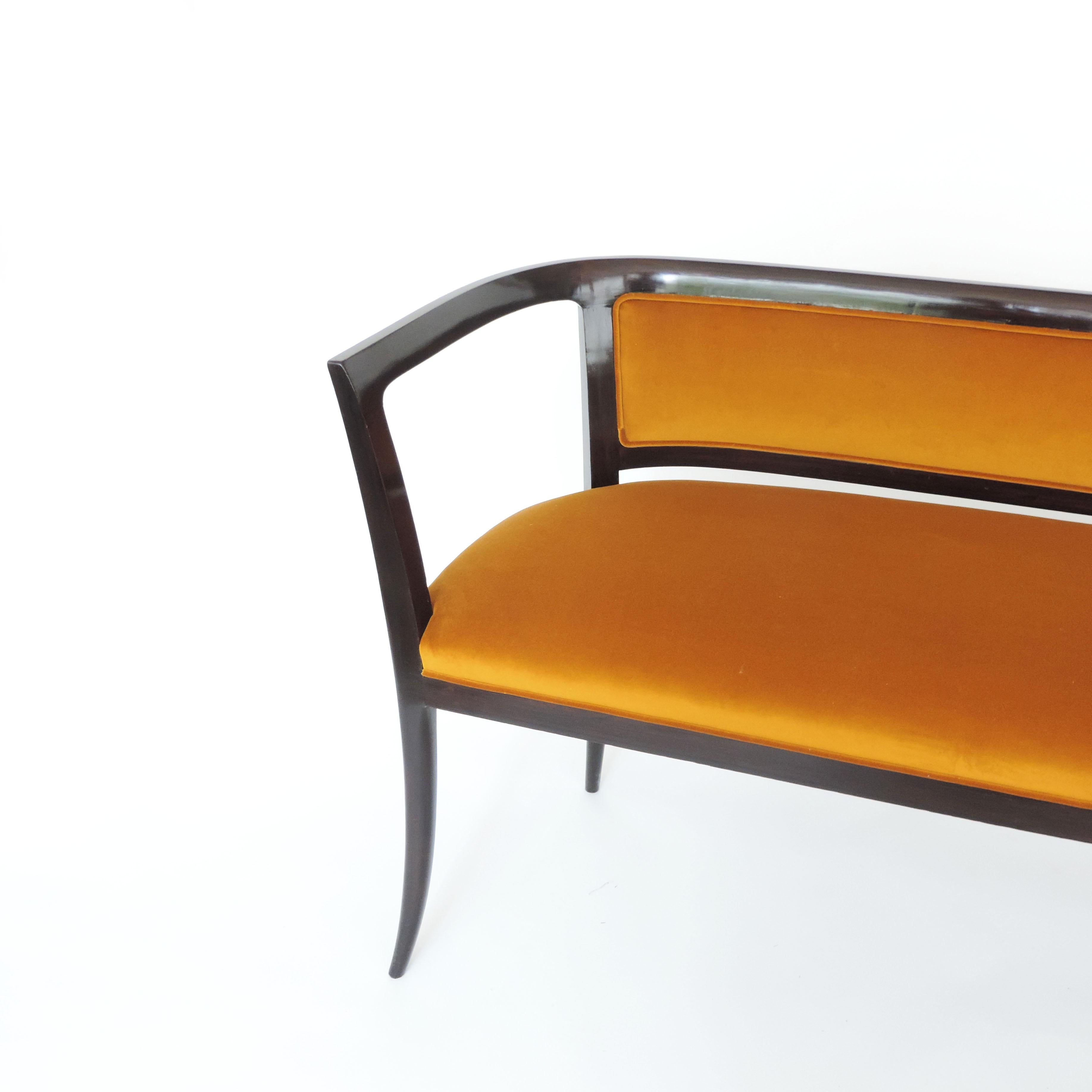 Italian Paolo Buffa Settee in Wood and Ochre Velvet, Italy, 1940s