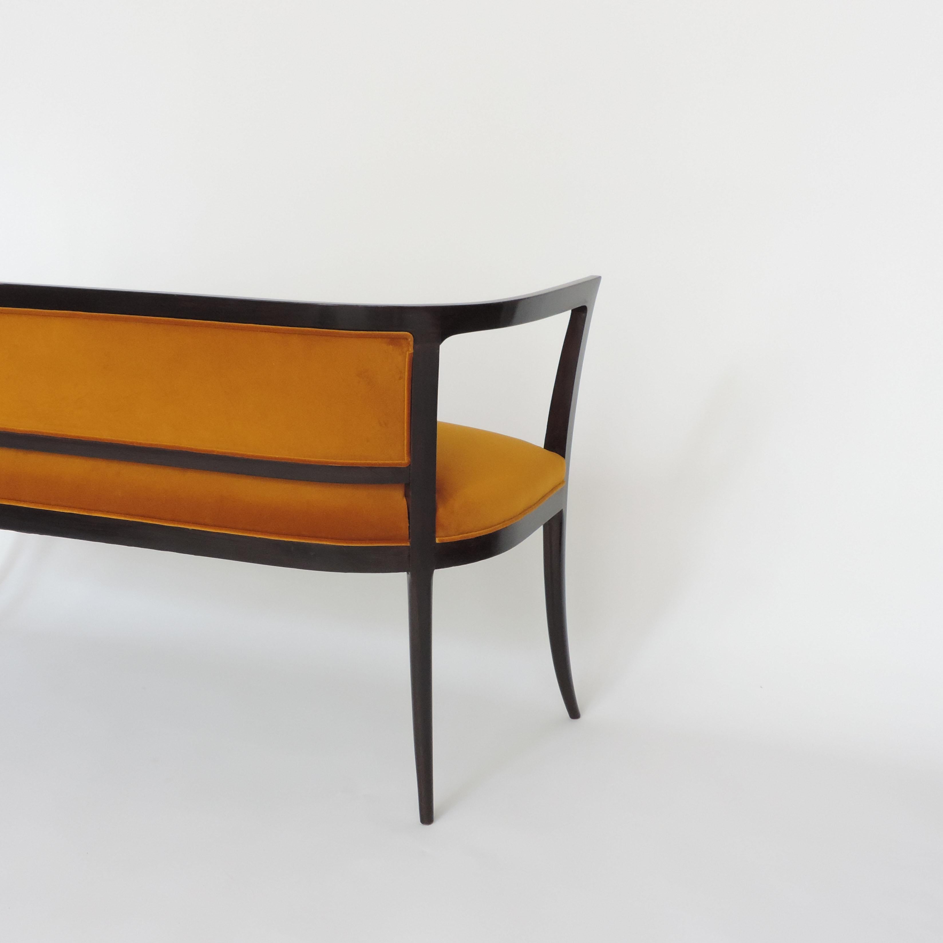 Paolo Buffa Settee in Wood and Ochre Velvet, Italy, 1940s In Good Condition In Milan, IT