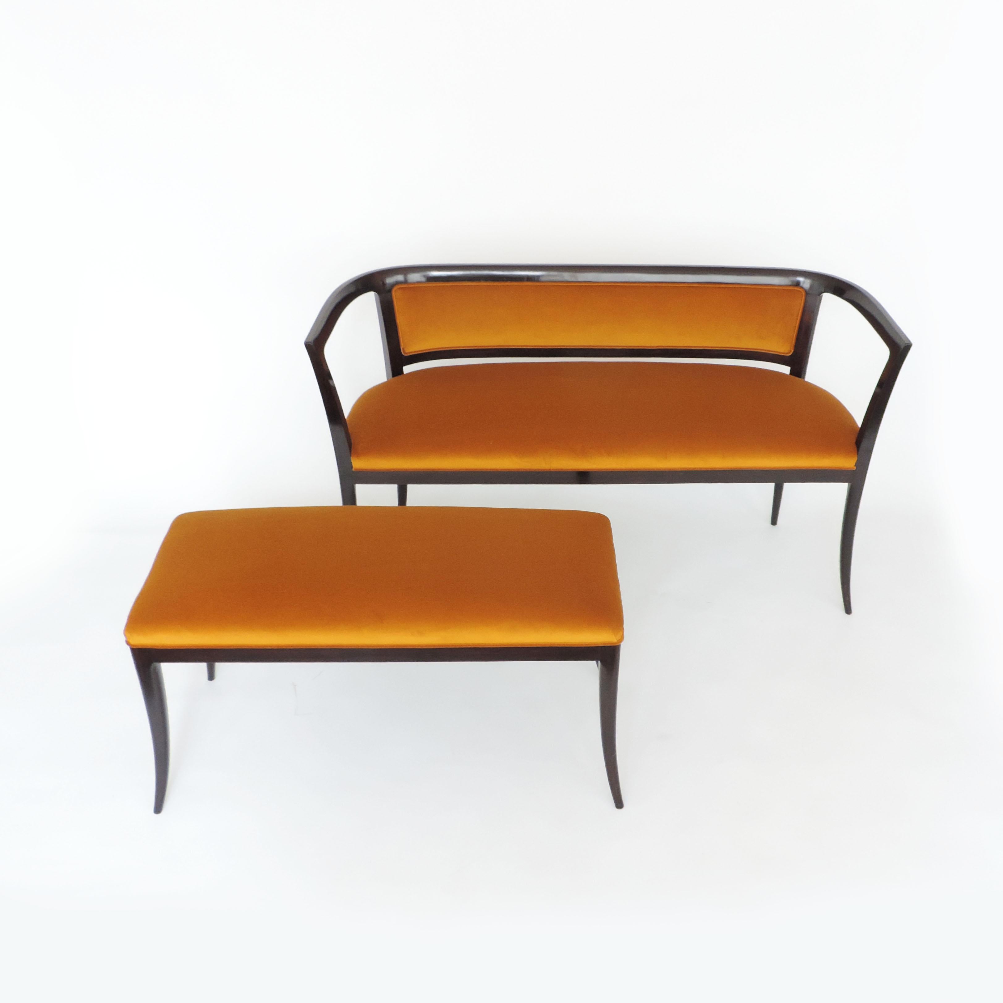 Paolo Buffa Settee in Wood and Ochre Velvet, Italy, 1940s 2