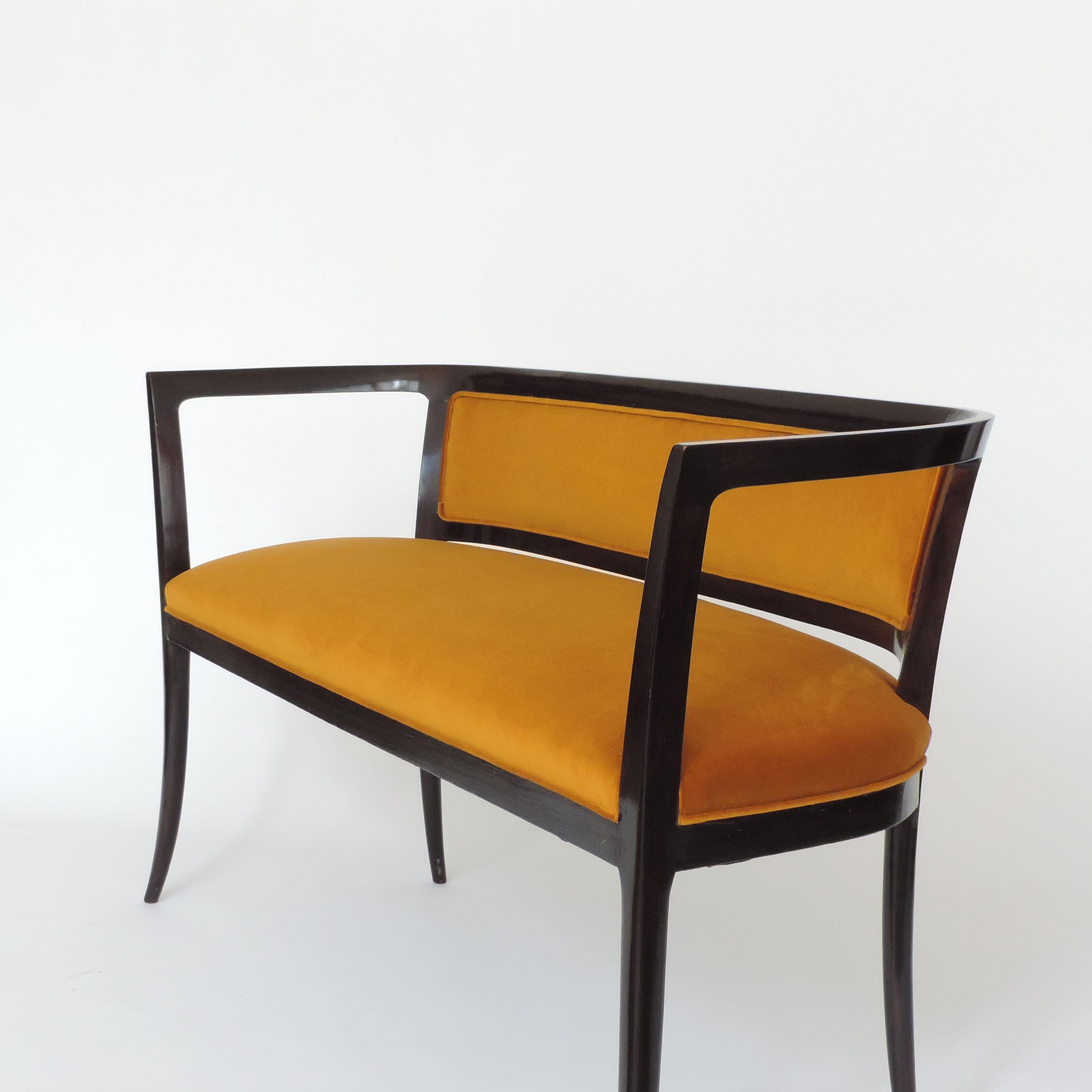 Paolo Buffa Settee in Wood and Ochre Velvet, Italy, 1940s 3