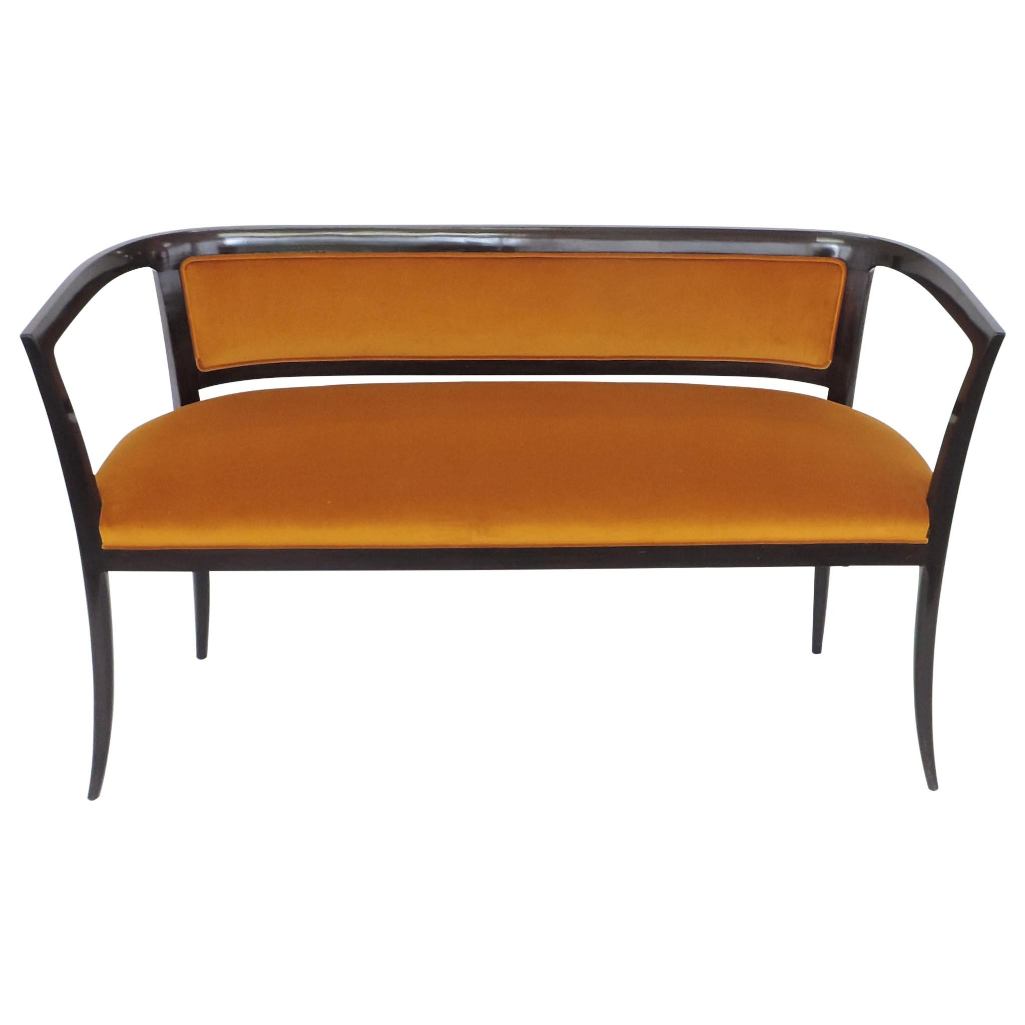 Paolo Buffa Settee in Wood and Ochre Velvet, Italy, 1940s