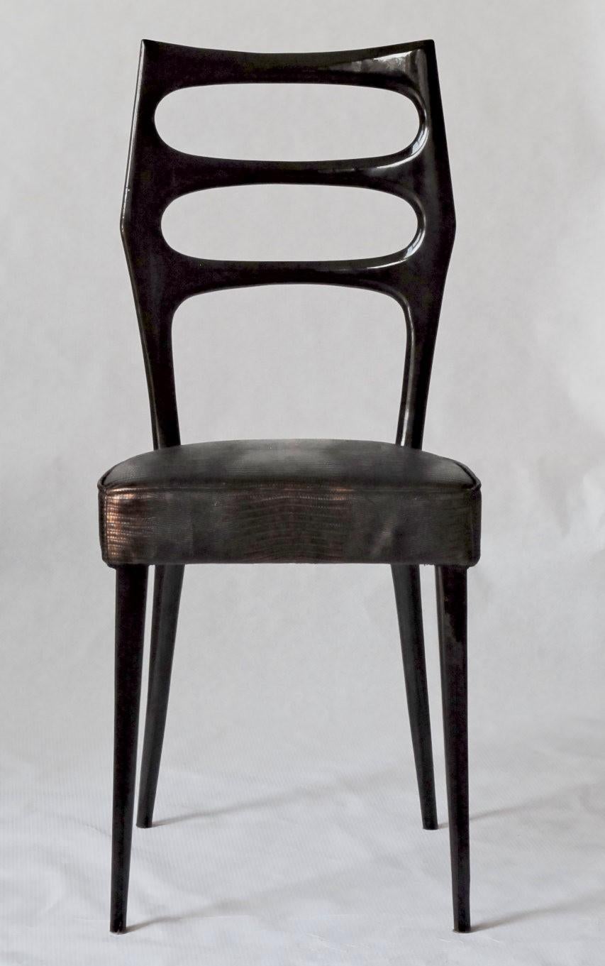 Paolo Buffa Six Sculptural Dining Chairs Fully Restored, Glossy ...