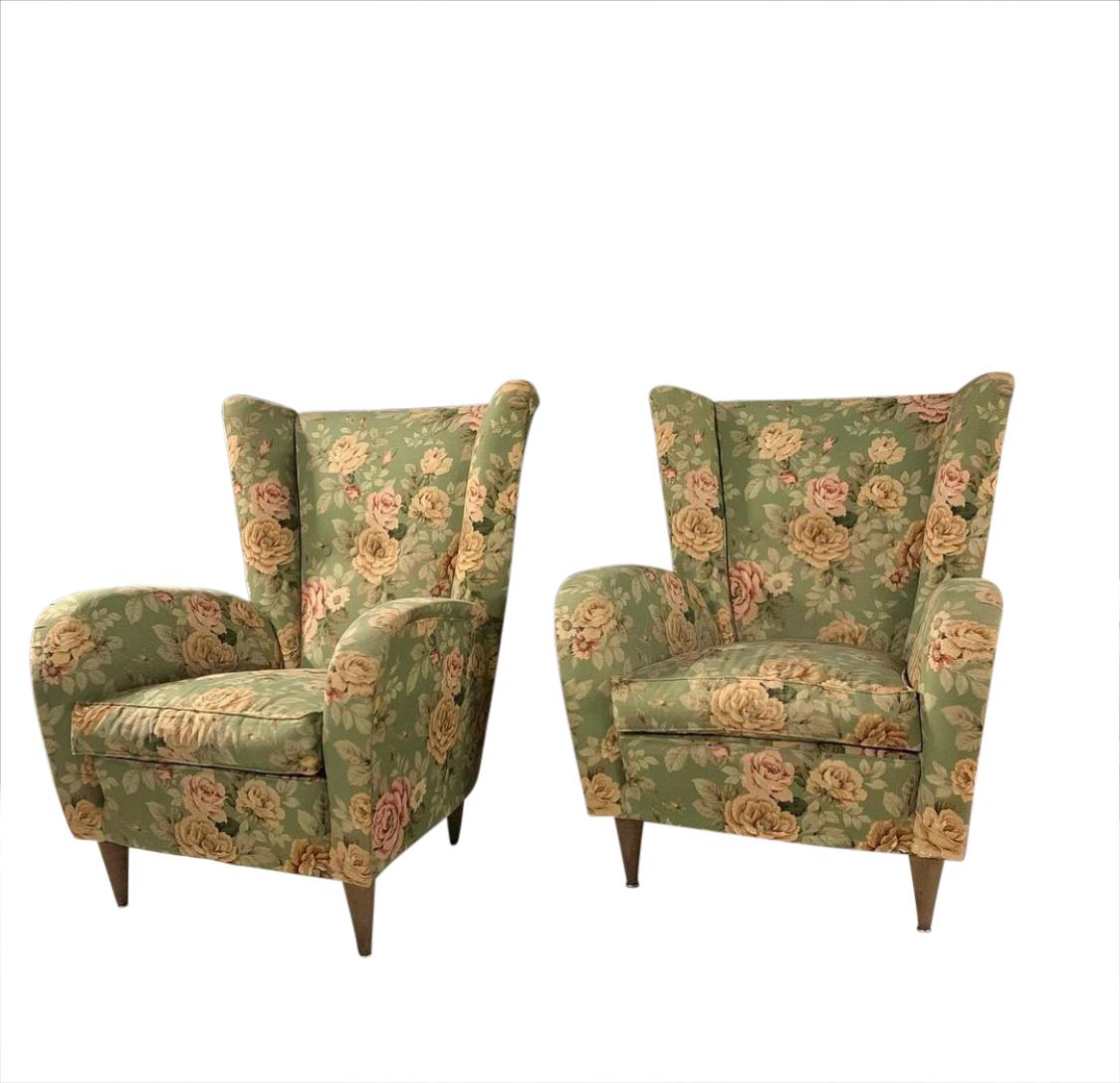 Fabric Paolo Buffa Style Armchairs, Pair For Sale