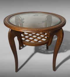 Paolo Buffa Style Art Deco Italian Walnut Side Table With Beveled Glass Top