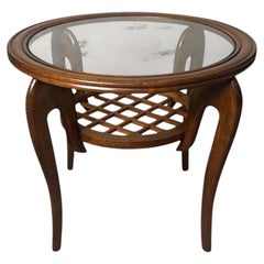 Paolo Buffa Style Art Deco Italian Walnut Side Table With Beveled Glass Top
