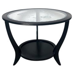 Paolo Buffa Style Black Ebonized Italian Art Deco Side Table Ground Glass Top