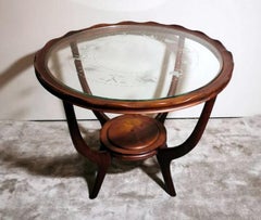 Paolo Buffa Style Coffee Table Art Deco Cherry Wood Glass Engraved Zodiac Signs