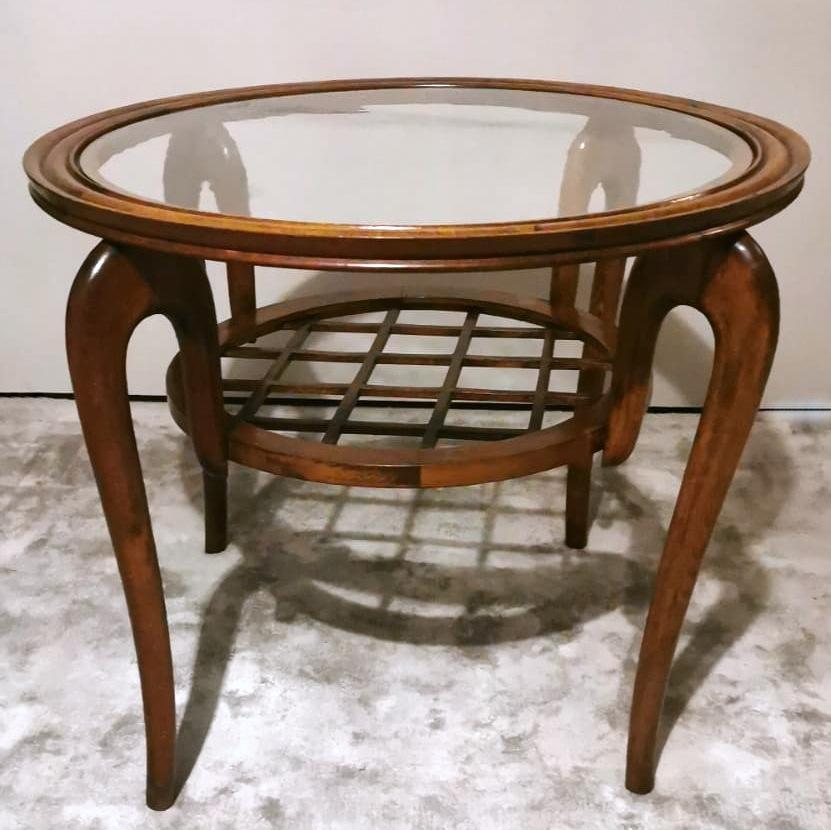 Art Déco Tavolino da caffè Art Deco italiano in stile Paolo Buffa con piano in vetro in vendita