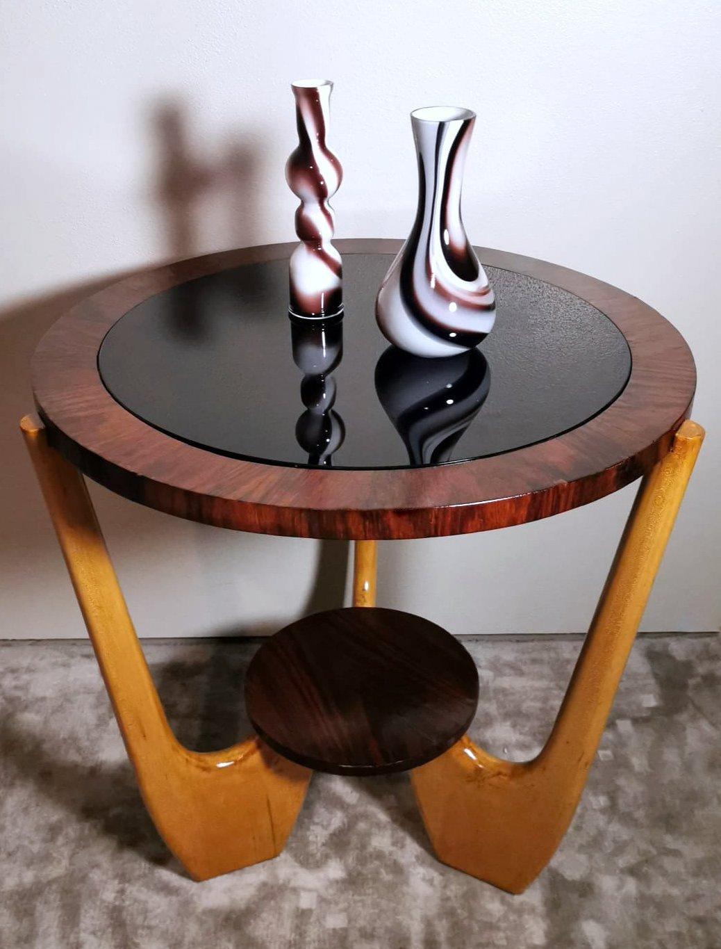 Table basse ronde Art déco italienne de style Paolo Buffa avec verre foncé. en vente 7