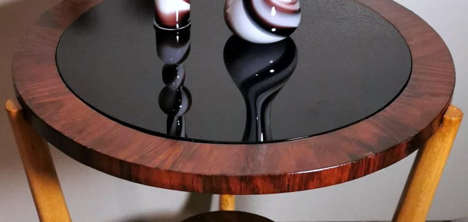 Table basse ronde Art déco italienne de style Paolo Buffa avec verre foncé. en vente 8