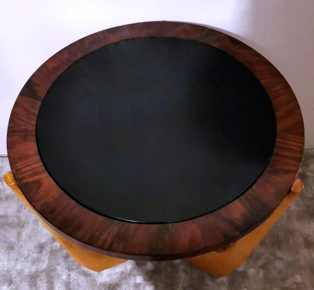 20th Century Paolo Buffa Style Italian Art Deco Round Coffee Table With Dark Glass. For Sale