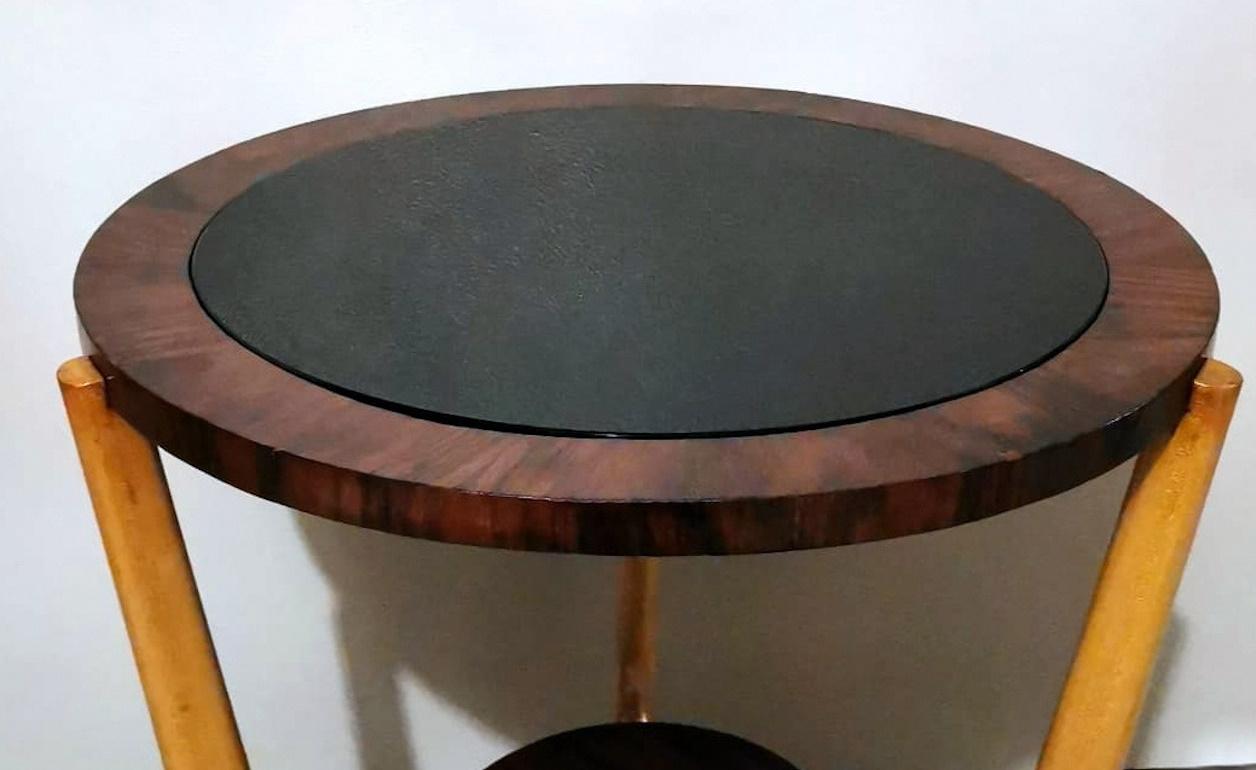 Cherry Paolo Buffa Style Italian Art Deco Round Coffee Table With Dark Glass. For Sale