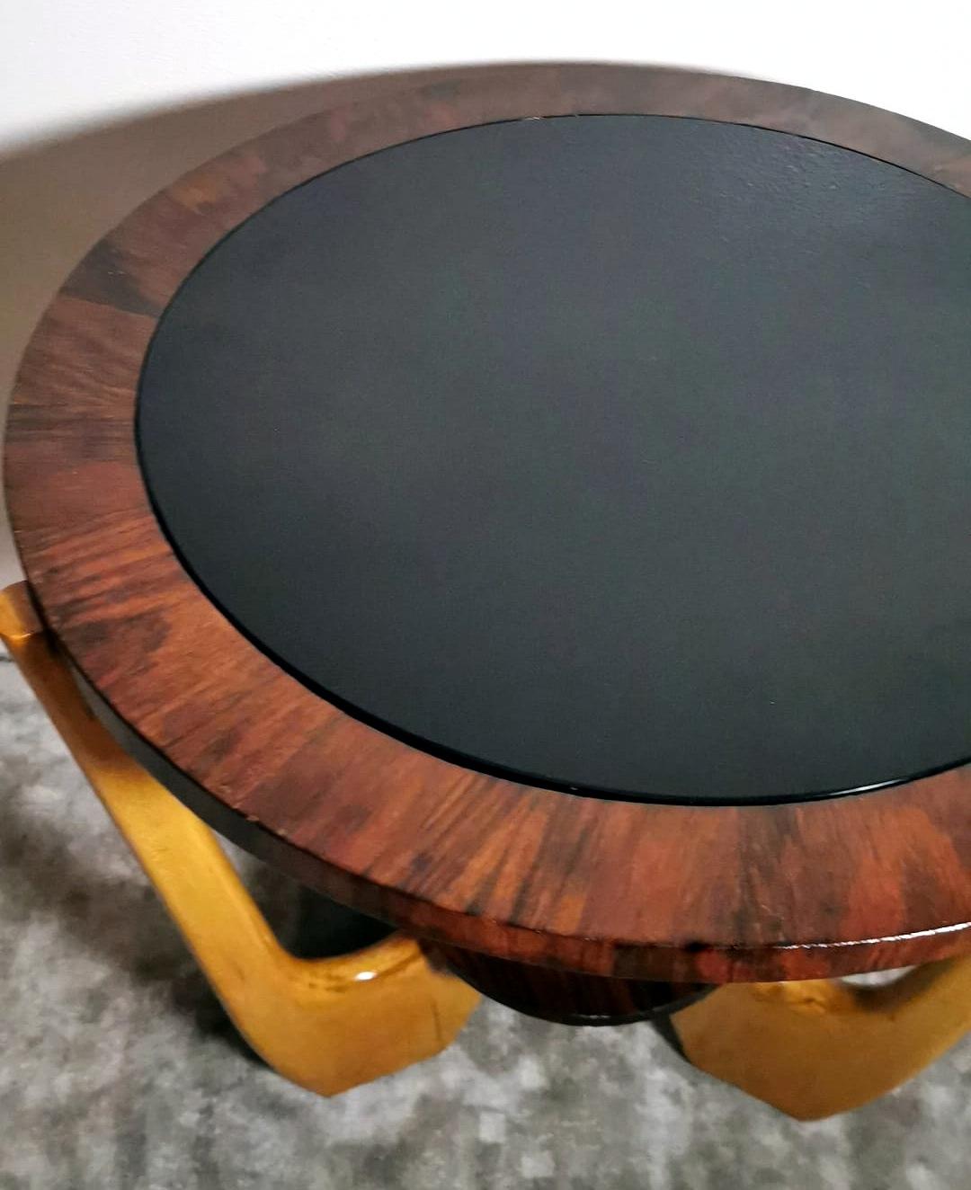 Paolo Buffa Style Italian Art Deco Round Coffee Table With Dark Glass. For Sale 1