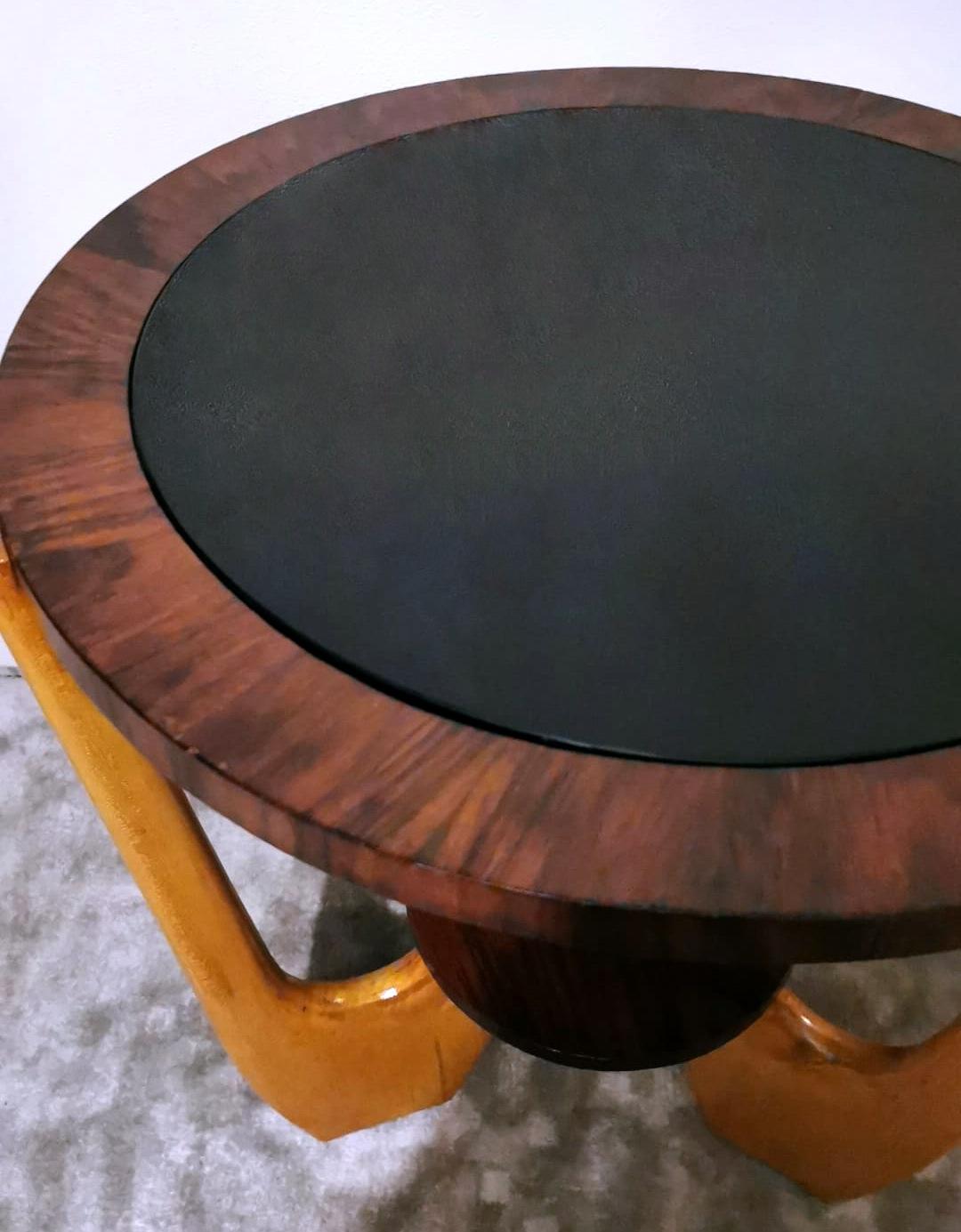 Paolo Buffa Style Italian Art Deco Round Coffee Table With Dark Glass. For Sale 2