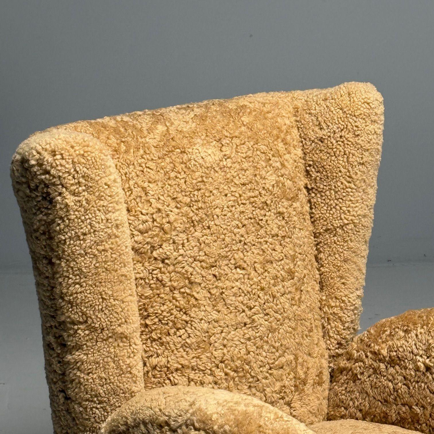 Paolo Buffa Style, Italian Mid-Century Modern, Lounge Chairs, Shearling, 1940s 5