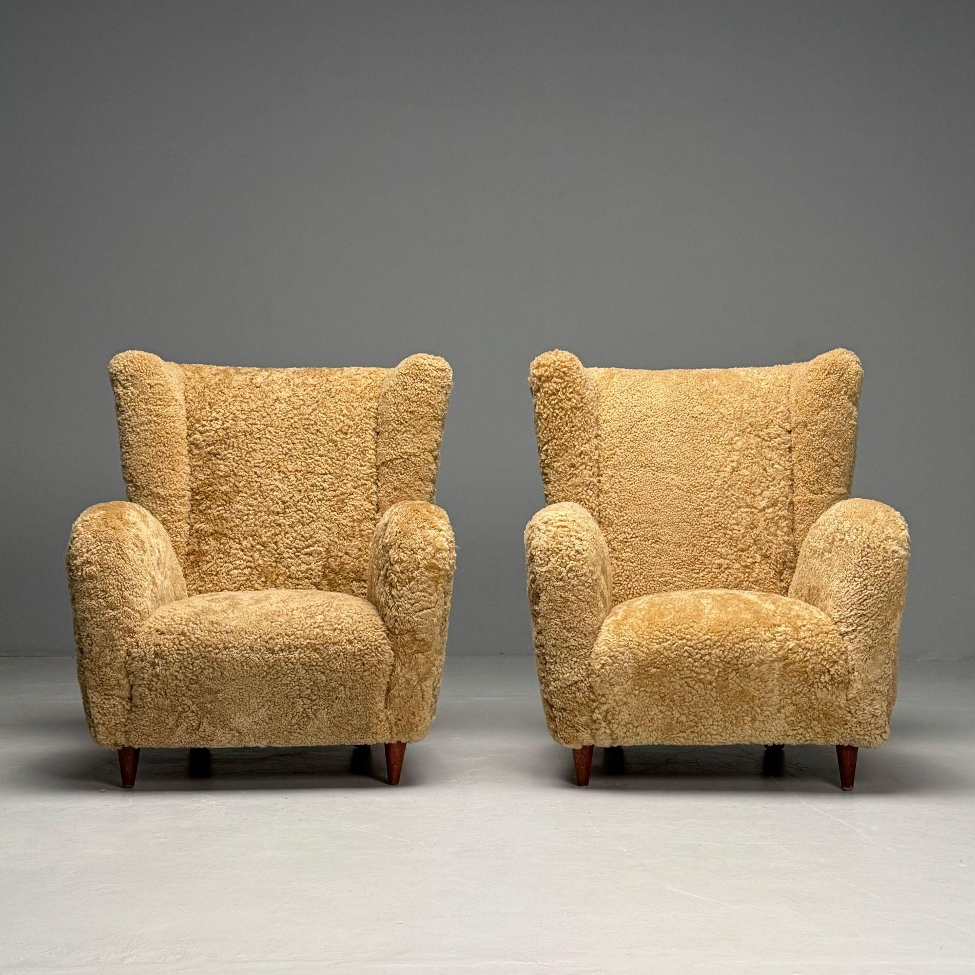 Paolo Buffa Style, Italian Mid-Century Modern, Lounge Chairs, Shearling, 1940s 2