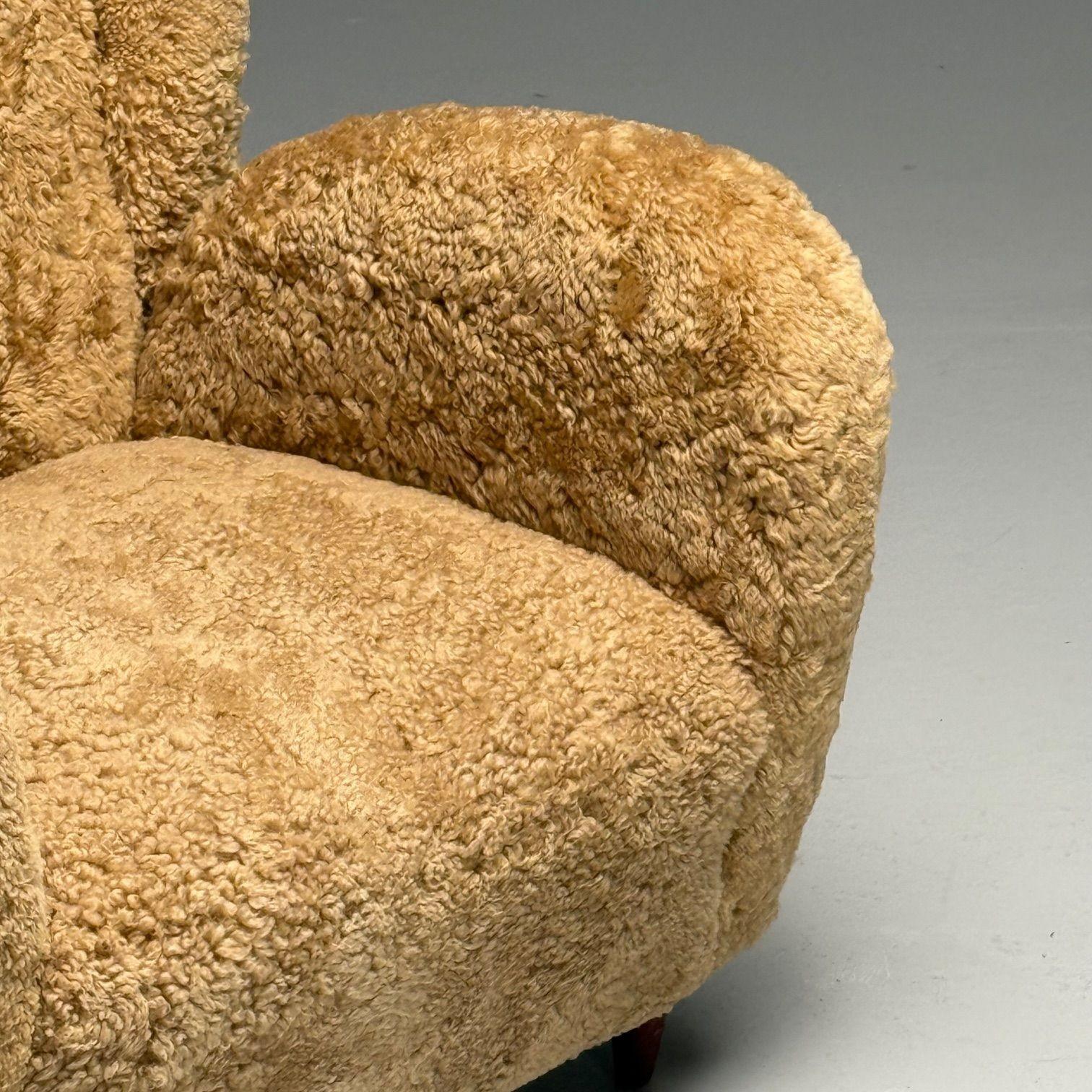 Paolo Buffa Style, Italian Mid-Century Modern, Lounge Chairs, Shearling, 1940s 3