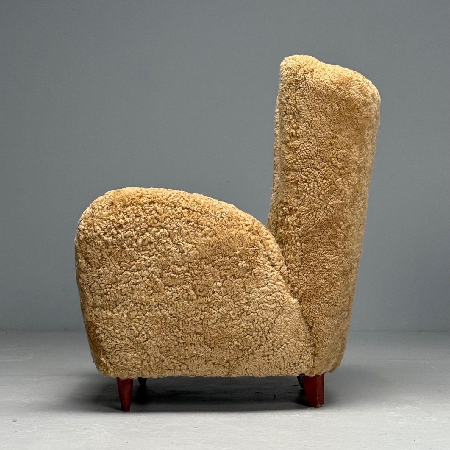 Paolo Buffa Style, Italian Mid-Century Modern, Lounge Chairs, Shearling, 1940s 4