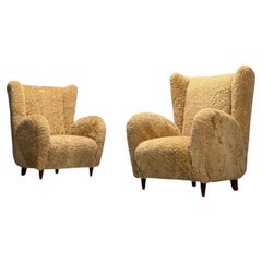 Paolo Buffa Style, Italian Mid-Century Modern, Lounge Chairs, Shearling, 1940s