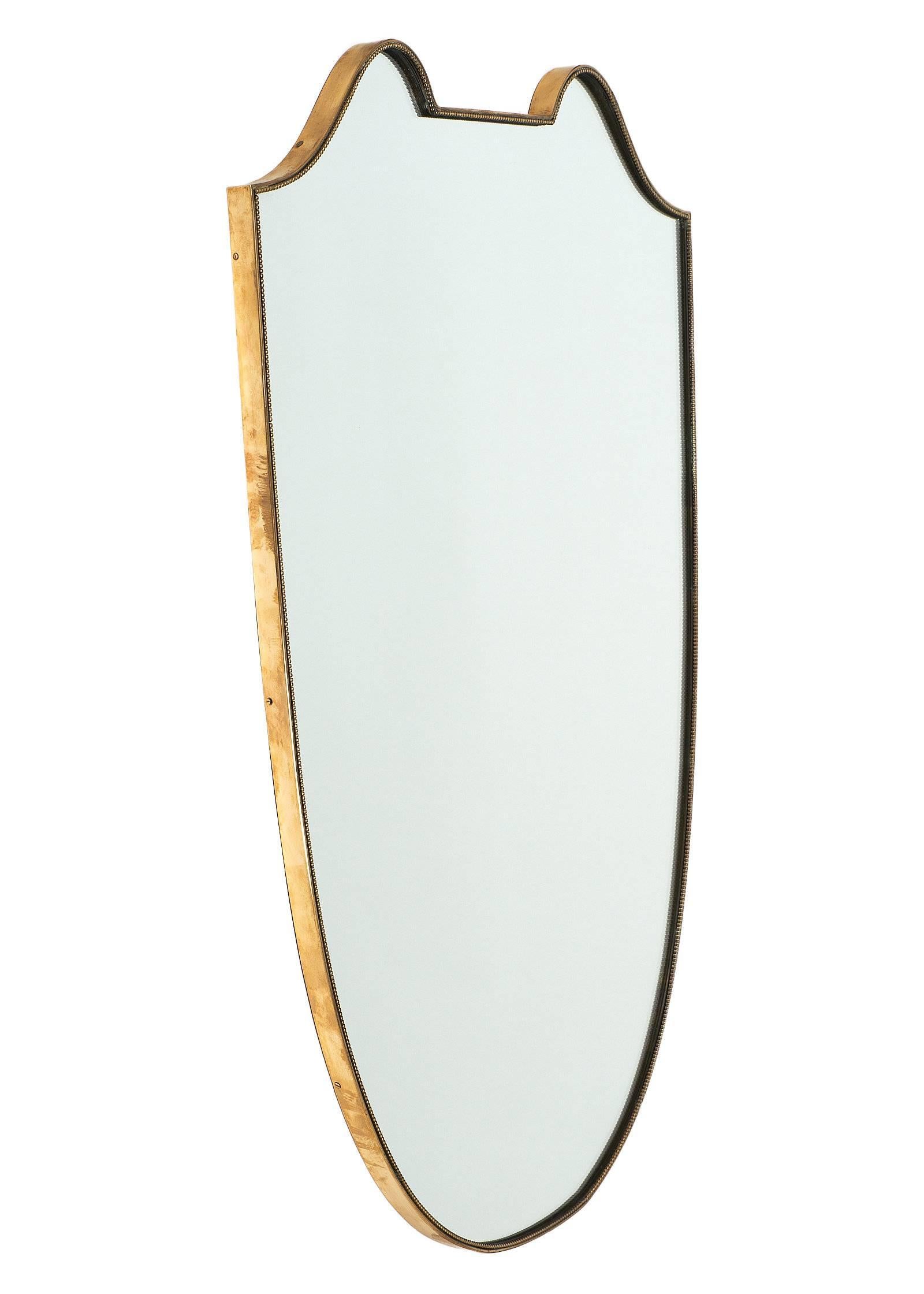 Paolo Buffa Style Italian Pair of Vintage Brass Mirrors In Excellent Condition In Austin, TX