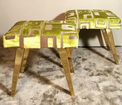Paolo Buffa Style Italian Pair on Benches Brass Legs and Guild Fabric