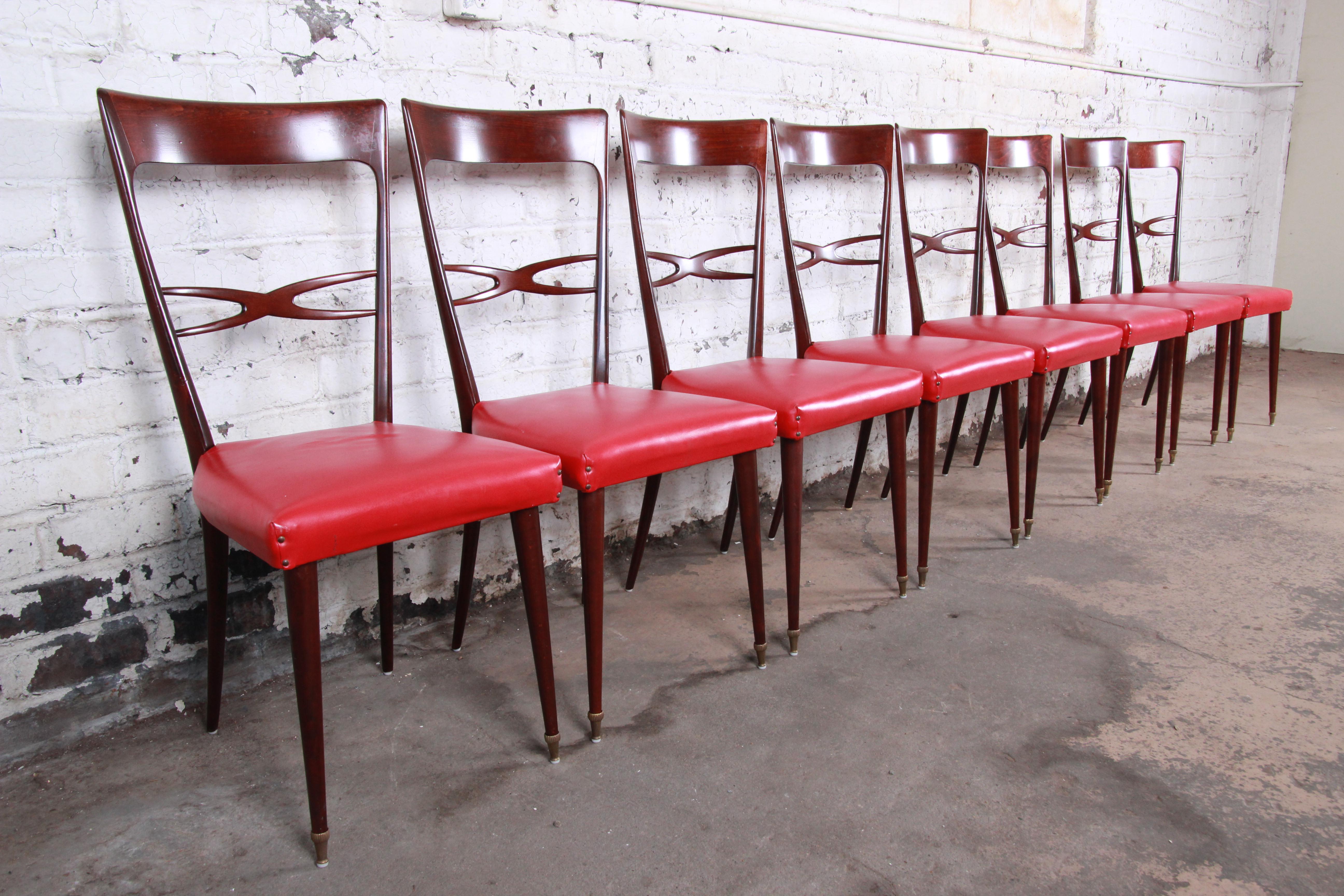 American Paolo Buffa Style Mid-Century Modern Italian Dining Chairs, Set of Eight