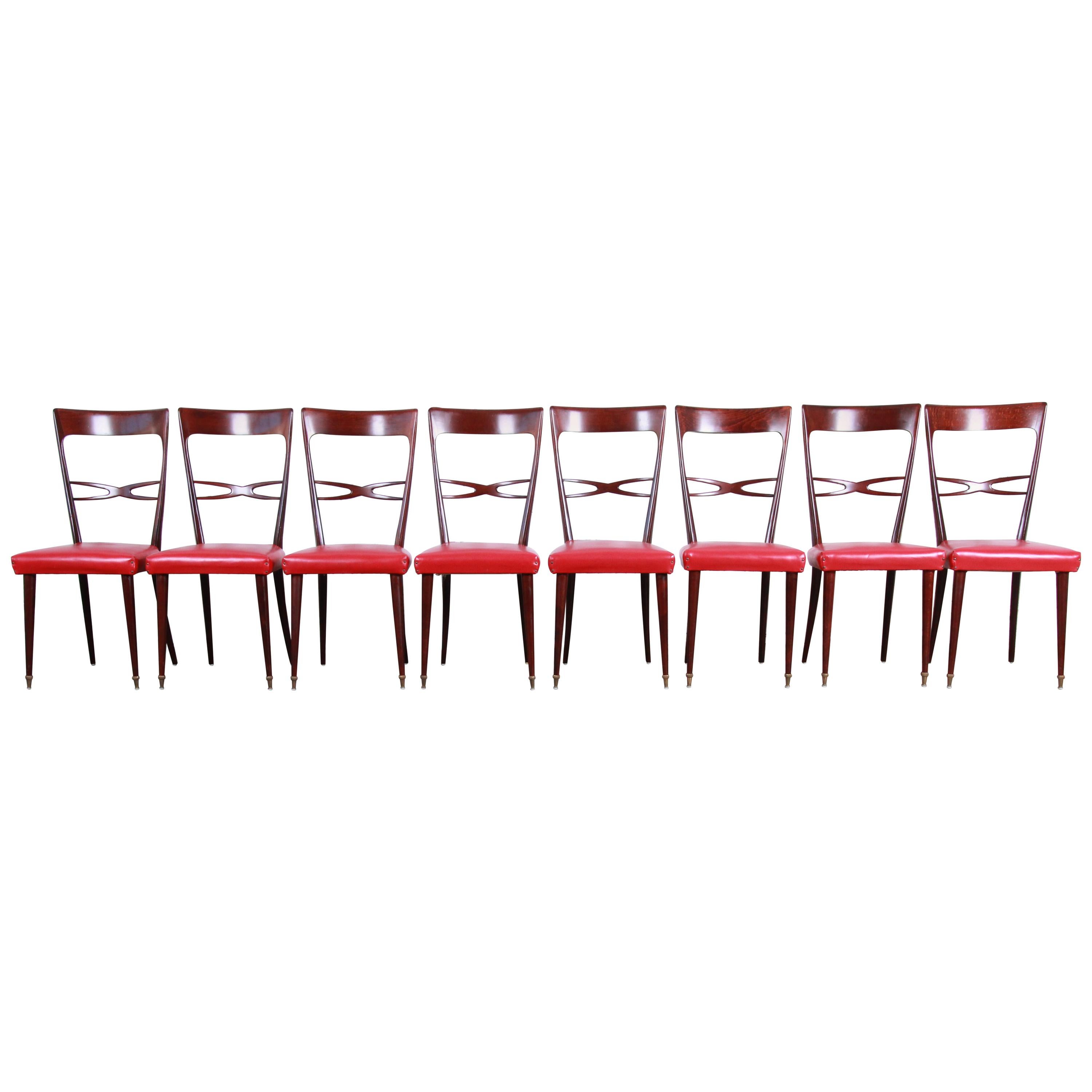 Paolo Buffa Style Mid-Century Modern Italian Dining Chairs, Set of Eight