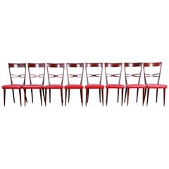 Paolo Buffa Style Mid-Century Modern Italian Dining Chairs, Set of Eight
