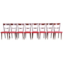 Paolo Buffa Style Mid-Century Modern Italian Dining Chairs, Set of Eight