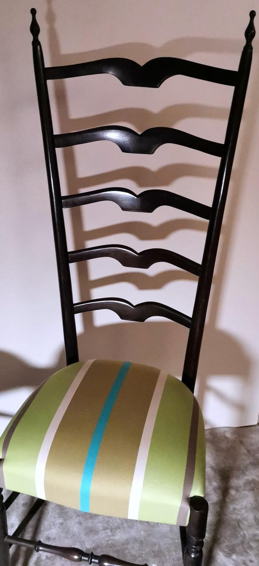 Paolo Buffa Style Pair of Chiavari Chairs in Italian Wood with High Backrest For Sale 7