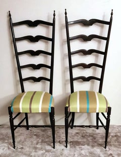 Paolo Buffa Style Pair of Chiavari Chairs in Italian Wood with High Backrest