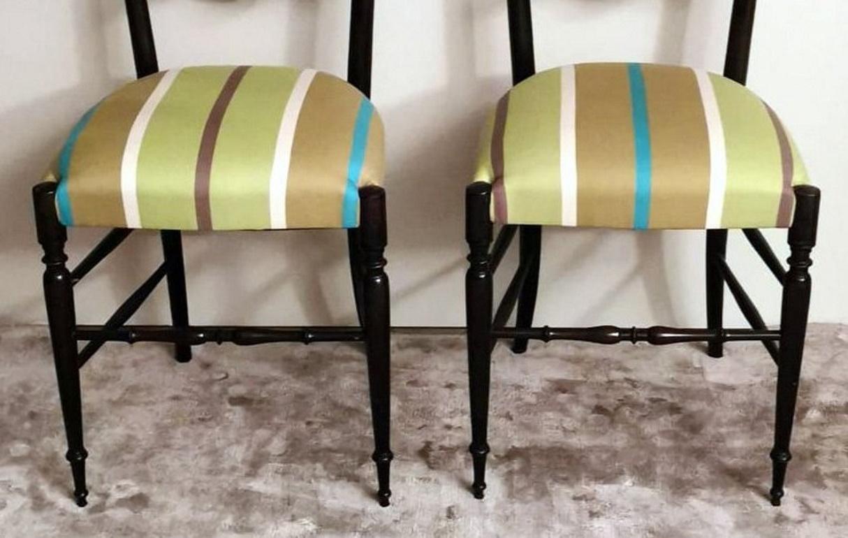Paolo Buffa Style Pair of Chiavari Chairs in Italian Wood with High Backrest For Sale 2