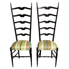 Retro Paolo Buffa Style Pair of Chiavari Chairs in Italian Wood with High Backrest