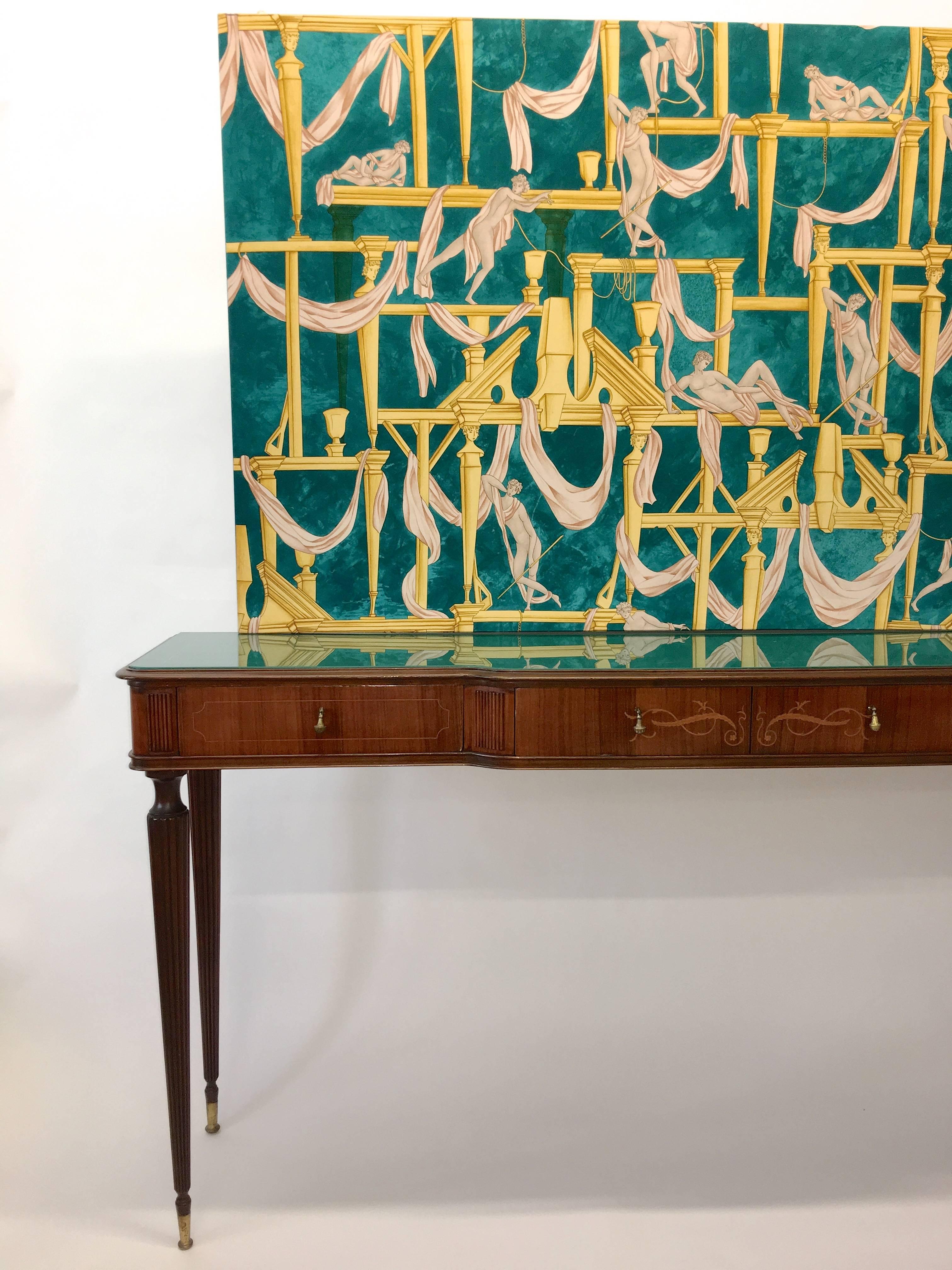 Glass Palisandro and Mahogany Console Table Attributed to Vittorio Dassi For Sale