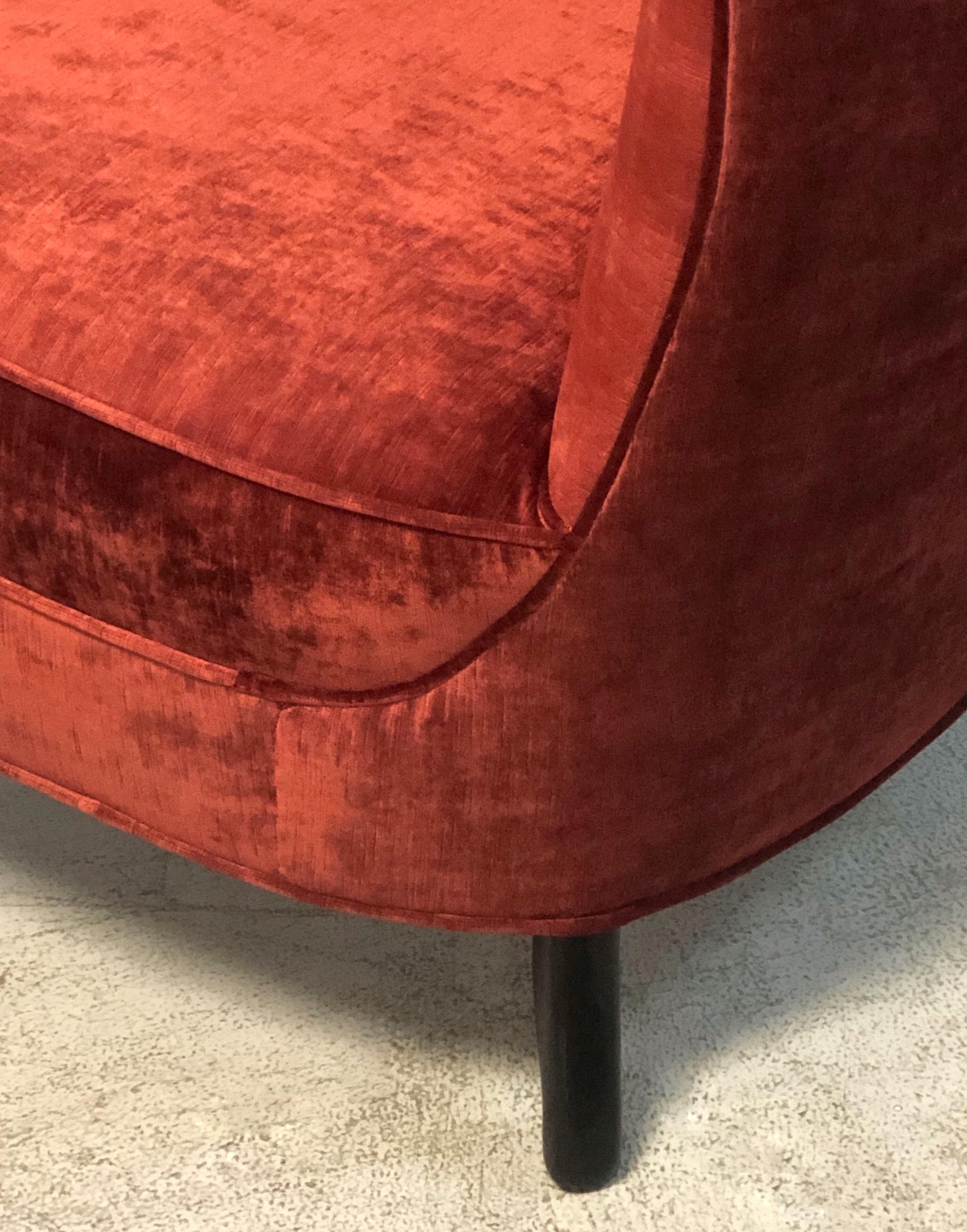 Paolo Buffa Style Tall Back Club Red Velvet  Slipper Chair For Sale 3
